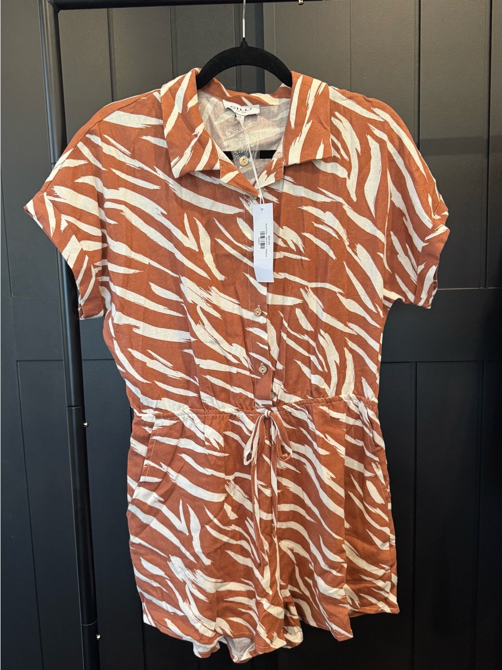 Gilli Rust and Cream Zebra-Print Button Front Romper